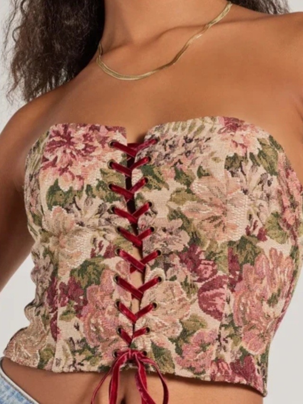 Windsor Floral Strapless Lace-Up Top